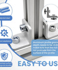 Installation view of Twenty Pack 1/4-20 Threaded Centered Slide In T Slot Bolts For Aluminum Extrusion on aluminum profile with instructions.