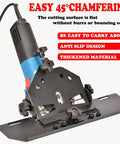 Adjustable 45 Degree Chamfering Guide For Angle Grinders Compatible With 4.5 Inch And 5 Inch Models For Ceramic Tile Glass Stone And Glazed Flooring Delivers Burr Free Flat Cutting Surface And Cuts Like A Boss Every Time, shown with anti-slip base and thickened material.