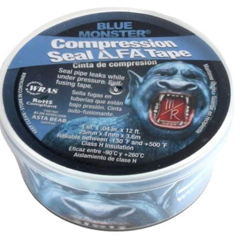 Blue Monster Compression Seal Tape, 12 Ft By 1 In Roll, Pack Of 3, Self Fusing Silicone Tape For Leak Repair, No Shutoff Needed