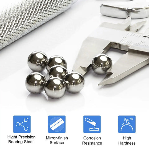 G100 Grade 2mm Stainless Steel Precision Balls 1000 Pack Slick Wear Resistant Surface displayed with caliper for accurate measurement.