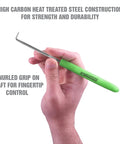 Hand holding tool from Four Piece Hook And Pick Set With Green Handles For Precision Projects And O Ring Picks