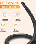 Flexible One And A Quarter Inch Diameter Four Foot Vacuum Hose Replacement For Wet And Dry Vacuums, Tough Vinyl Build, Easy Snap Fit