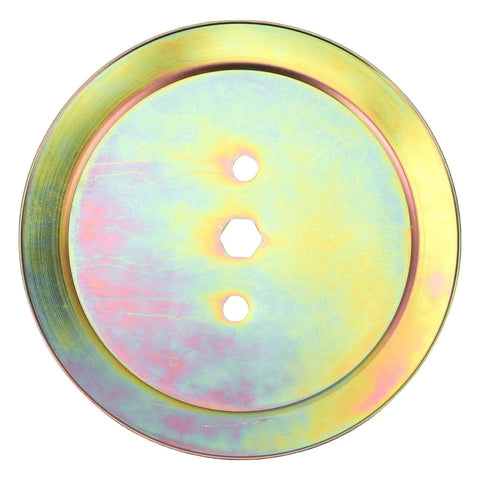 Upgrade Your Mower Game With This High Performance Spindle Pulley For GX20367, a durable steel part with holes for installation.