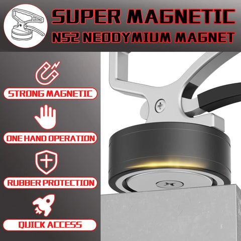 Heavy Duty Magnetic Grabber Tool With Quick Release Portable Lifter For Iron Plates And Metal Scraps Ergonomic Handle Tool Steel Construction Laser Cut Finish