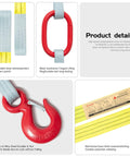 Kivomot 2-leg lifting sling with G80 master link and hooks; yellow polyester webbing, 5 ft x 3 in, 6,600 lb WLL
