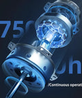 Close-up view of a 750w motor for portable swamp cooler, showcasing internal components and cooling mechanism.