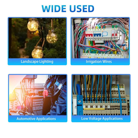 Image showing landscape lighting, irrigation wires, automotive and low voltage applications for 40 Piece Waterproof Outdoor Wire Connectors Set For Landscape Lighting And Wet Locations, Sealant Gel Twist Nuts Caps Cable Terminal Connectors For 22AWG To 14AWG, Small Size, Durable, Easy Sealant, Ideal For Building Projects