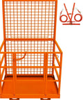 Badass Rated Forklift Safety Cage And Heavy Duty Man Basket For Front End Loaders, 43 X 45 Inch orange steel frame with harness.