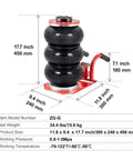 3 Ton Triple Bag Air Jack For Cars, Fast 5 Second Lift, 6600 Lbs Capacity, Lifts From 5.3 Inches To 15.75 Inches, Red Jack with Dimensions