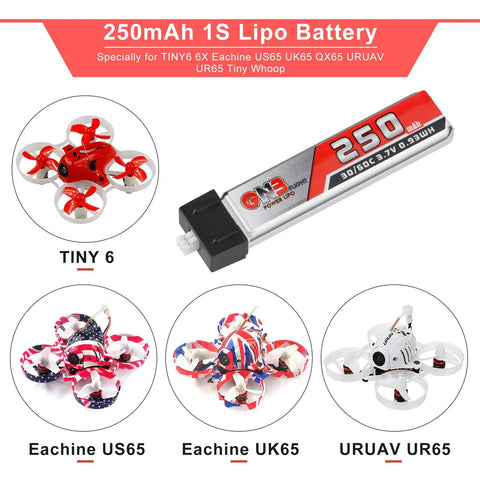 Four Pack 1S 3.7V 250mAh 30C LiPo Battery Set For Tiny Whoop FPV Drones With Micro JST 1.25 Connector Fits Blade Inductrix KingKong Tiny 6 And Other Micro Quads