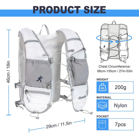 Unisex Hydration Running Vest With Adjustable Chest Straps, Lightweight Nylon Gear For Marathon, Jogging, And Hiking, Gray 46cm x 29cm