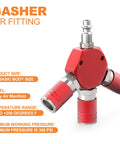 Red Aluminum 3 Way One Quarter Inch NPT Air Manifold With Hex Style Includes Three Steel Couplers And Plugs Quick Connect Fittings for Air Splitter System