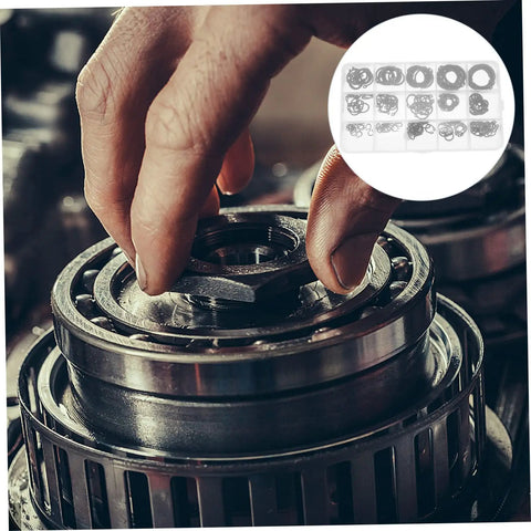 Hand using 175 Piece Steel Snap Ring Kit C Type Retaining Ring Clips Set for Shafts and Bearings, Circlip Assortment, machinery repair