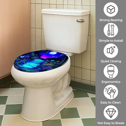 Toilet Seat Round Resin for Bathroom, colorful design, fits standard size toilets, easy to install, ergonomic.