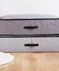 Built Tough Foldable Storage Tubs With Slick Glide Bottom For Easy Tucking Under Beds And Closets, gray and beige fabric.