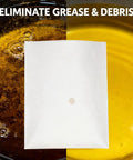 Heavy Duty Fryer Oil Filter Envelopes, 105 Pack, 18.5 X 20.5 Inch Mesh Strainers above greasy oil and clear oil.