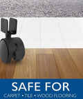 Heavy Duty 2 Inch Black Nylon Swivel Twin Wheel Casters With Brake And U Clip Stem on wood, tile, and carpet flooring surfaces.