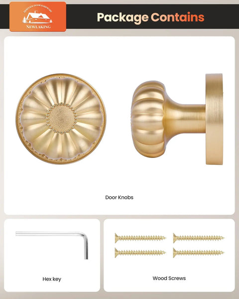 Satin Brass Dummy Door Knobs For Closet And Pantry, Vintage Non Turning Inactive Interior Door Handles with installation tools.