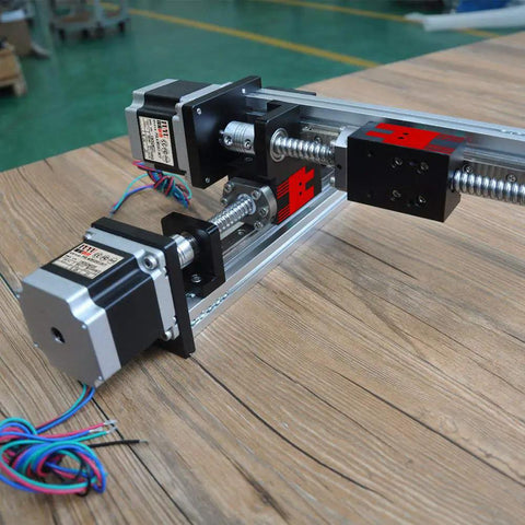Kickass Xy Linear Motion Stage Featuring 500Mm X And 300Mm Y Stroke Ball Screw Guide Table with NEMA 23 steppers on a wooden surface.