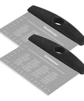 Ourokhome dough pastry bench scraper set with black handles and stainless steel blades, measuring scale 2-pack