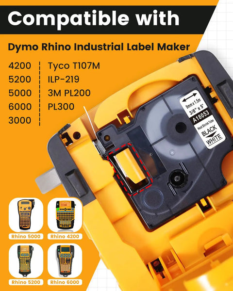 Heavy Duty 9MM Heat Shrink Tube Labels For Wire And Cable Marking Compatible With Dymo Rhino 4200 5000 5200 And 3M Plug Series Industrial Label Makers Built Like A Tank inside industrial label maker.
