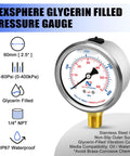 Top Notch Pro Grade Pool And Home Pressure Gauge 0 To 60 PSI With Two And A Half Inch Dial Glycerin Filled Stainless Steel Case