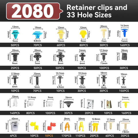 2080Piece Auto Retainer Clips Kit With Fastener Pliers And Trim Removal Tools, variety pack with 33 push rivet sizes