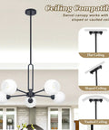 Matte Black 5 Light Globe Sputnik Chandelier For Dining Room Kitchen Living Room And Bedroom Semi Flush Mount With Frosted Glass Shades