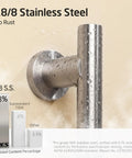 18/8 stainless steel wall mount for adjustable shower head with slide bar and extra long hose, water droplets visible on brushed finish.