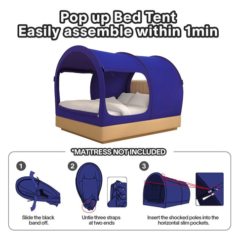 Full Size Bed Canopy Tent For Privacy And Comfort, Dream Space Pop Up Indoor Tent With Portable Frame And Breathable Curtains