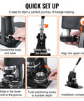 Button Maker Machine Kit With 100 Parts For DIY Badges And Pins setup guide with durable aluminum alloy construction and high precision punch press