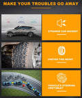 Infographic highlighting car issues: strange noises, uneven tire wear, unstable steering, promoting Beefed Up Front Suspension Kit 6Pc Set.