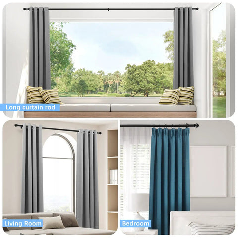 Heavy Duty 1 Inch Curtain Rod Set With Round Finials, Adjustable From 16 To 60 Inches, Black Finish, in living room window