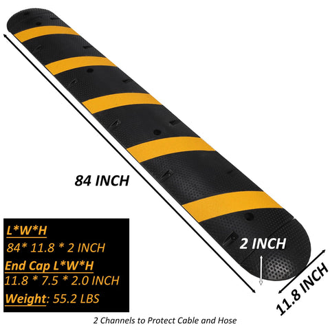 Heavy Duty 84 Inch Rubber Speed Bump Kit With 2 Channel Modular Design 25000 Lb Load Capacity End Caps Cable Protector Ramp