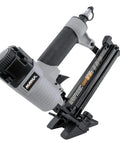 Smooth Operator Pneumatic 4 In 1 18 Gauge Mini Flooring Nailer And Stapler with ergonomic grip for easy indoor trim installation.