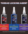 Three Pack 50Ml Thread Locker Set Purple Blue Red Low Strength Medium Strength High Strength For Metal Fasteners Nuts Bolts Lock Tight