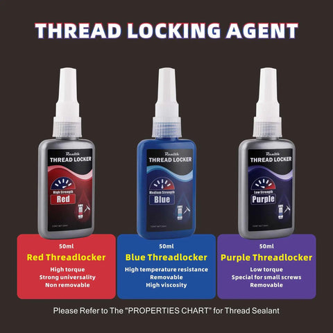 Three Pack 50Ml Thread Locker Set Purple Blue Red Low Strength Medium Strength High Strength For Metal Fasteners Nuts Bolts Lock Tight