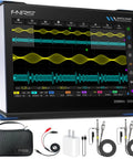 4-in-1 On-The-Go Handheld Oscilloscope With 350 MHz Bandwidth, 1 GSa/s, 2-Channel, 7 Inch Touchscreen, showing digital display