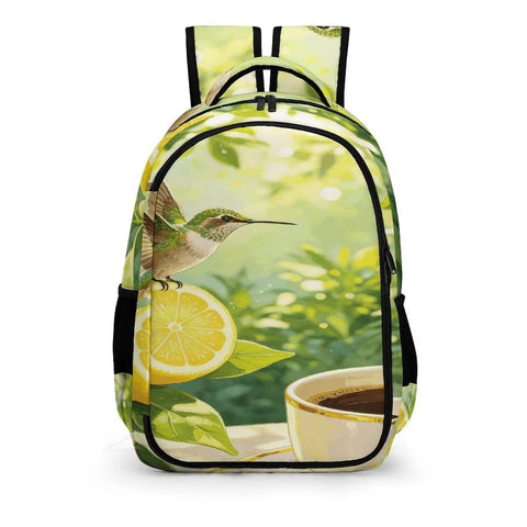 Tropical Hummingbird Lemon Coffee Print Unisex Backpack With Large Capacity, Durable Polyester, Easy To Clean, Smooth Zipper