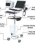 Top Shelf Mobile Rolling Desk Workstation Featuring Adjustable Laptop Stand And Smooth Riding Wheels For Ultimate Grab And Go Clinical Tech Hustle Setup with keyboard and monitor.
