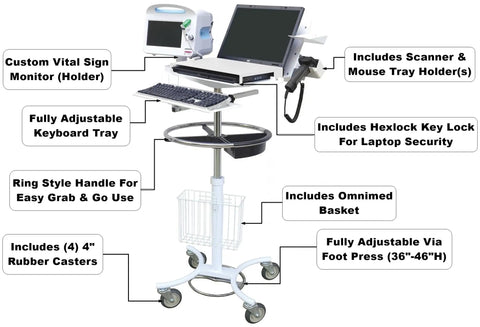 Top Shelf Mobile Rolling Desk Workstation Featuring Adjustable Laptop Stand And Smooth Riding Wheels For Ultimate Grab And Go Clinical Tech Hustle Setup with keyboard and monitor.