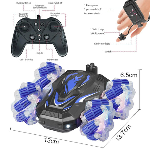 Dope Gesture Sensing RC Stunt Car With Lights And Music Hand Gesture Remote Control 360 Degree Spins and dimensions