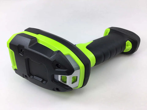 Close-up view of Hardcore Rugged Cordless Barcode Scanner Kit Built For The Grind With Direct Part Marking And Bluetooth 2D 1D Imager handle.