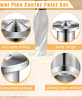 DIY Friendly 32 Piece Dowel Pin Center Point Kit For Woodworking Solid And Hollow Dowel Centers And Transfer Plugs Includes 1/4 5/16 3/8 1/2 Inch Pins 6 8 10 12 mm for quick fits and precise alignment seen with drill and metal dowel pins emphasizing accurate drilling, wide range, cemented carbide, and strong wear resistance.