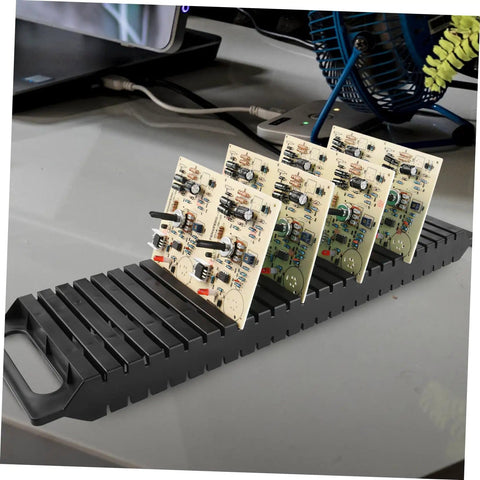 Anti Static Bar Rack With 25 Slot PCB Tray ESD Safe Circulation Shelf for circuit boards on desk, black plastic, easy install.