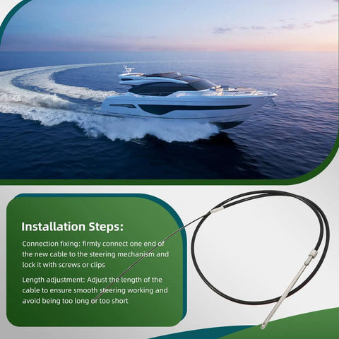 10Foot Rotary Boat Steering Cable For Outboard Motors SSC6210 with installation steps text and cable image