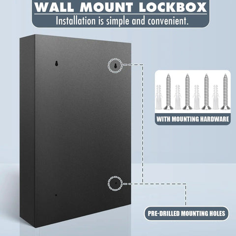 Straight Up Secure 48 Key Lock Box Wall Mount showing pre-drilled holes and included mounting hardware for easy installation.