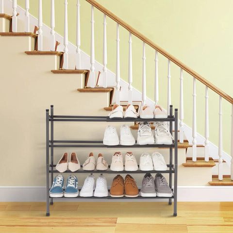 Expandable Four Tier Shoe Rack With Metal Construction Stackable And Adjustable From 17.7 To 32.3 Inches by staircase