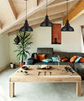 Dope Industrial Black Pendant Lights Two Pack Farmhouse Hanging Lamps with Metal Shade in a modern living room