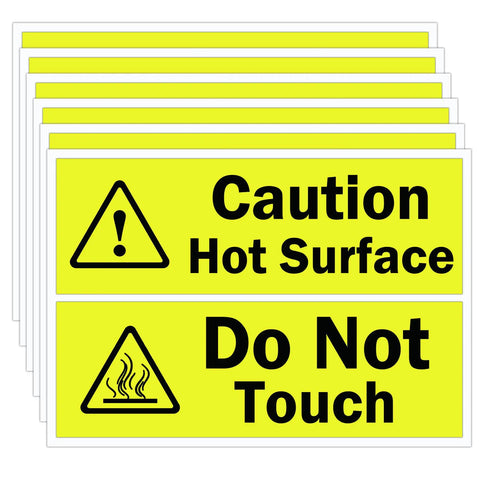 Large Hot Surface Warning Stickers Pack Ten Self Adhesive Vinyl Signs Keep Hands Off For Machinery Engines Exhaust Pipes And Kitchen Equipment Easy Peel Safety Labels To Warn People About Temperature Danger